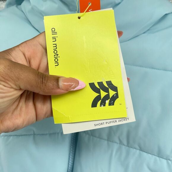 All in Motion Girls Blue Short Puffer Jacket M(8) NWT Wind & Water Resistant Zip - Picture 6 of 17